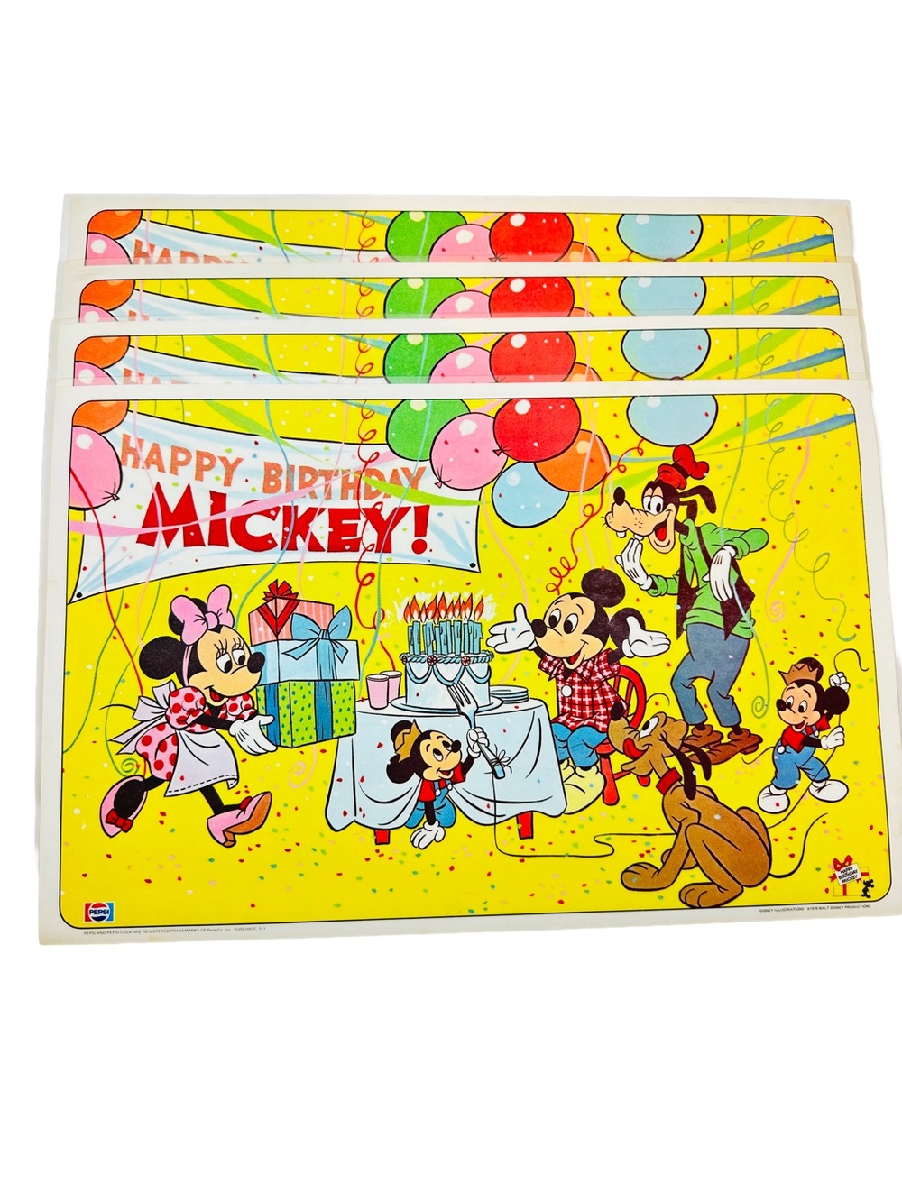 Vintage Mickey Mouse Set 4 Birthday Placemats with All His Friends